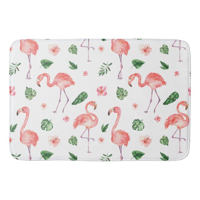 Tropical Pink Flamingo Pattern Bathroom Bath Mat (Front)