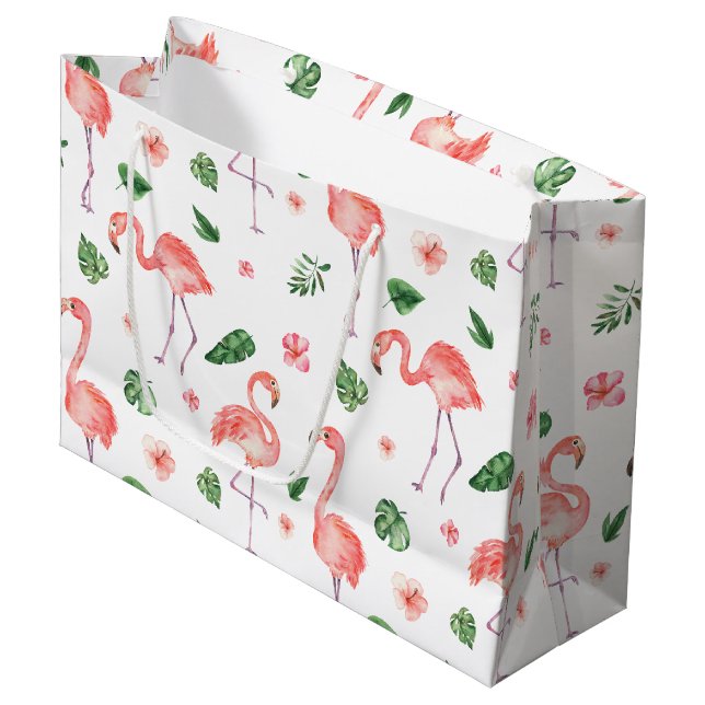 Tropical Pink Flamingo Pattern Large Gift Bag (Front Angled)