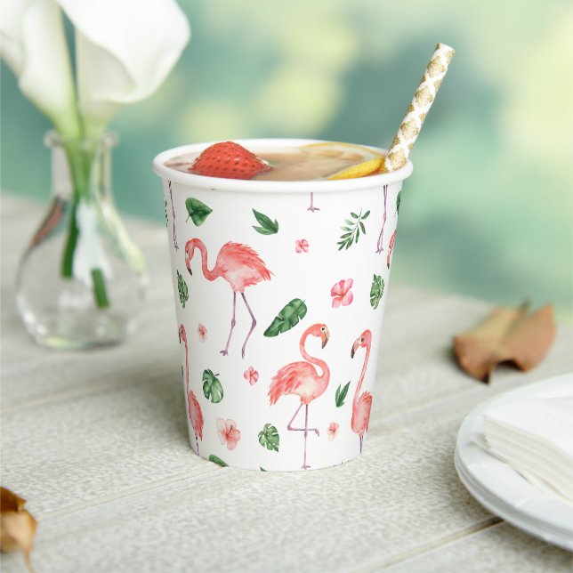 Tropical Pink Flamingo Pattern Paper Cups (Insitu)