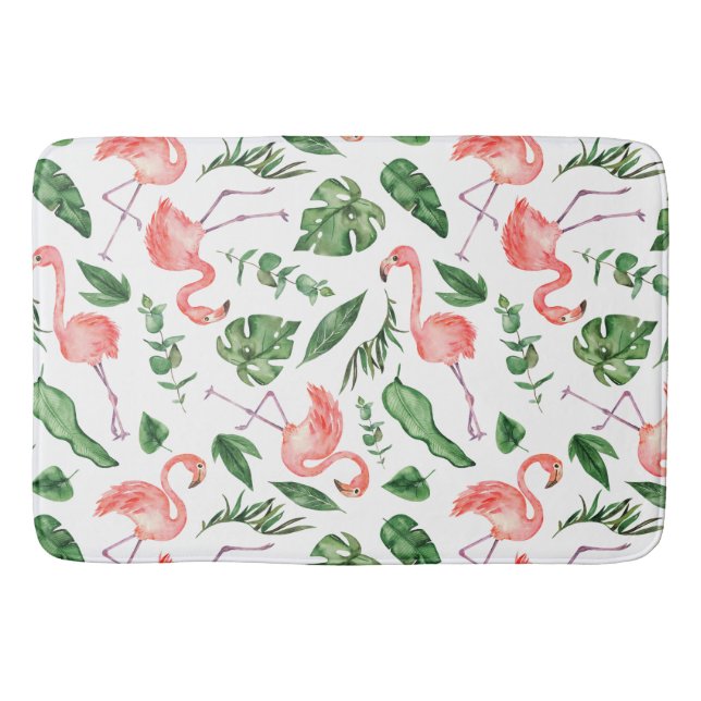 Tropical Pink Flamingo Pattern v2 Bathroom Bath Mat (Front)