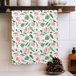 Tropical Pink Flamingo Pattern v2 Kitchen Towel