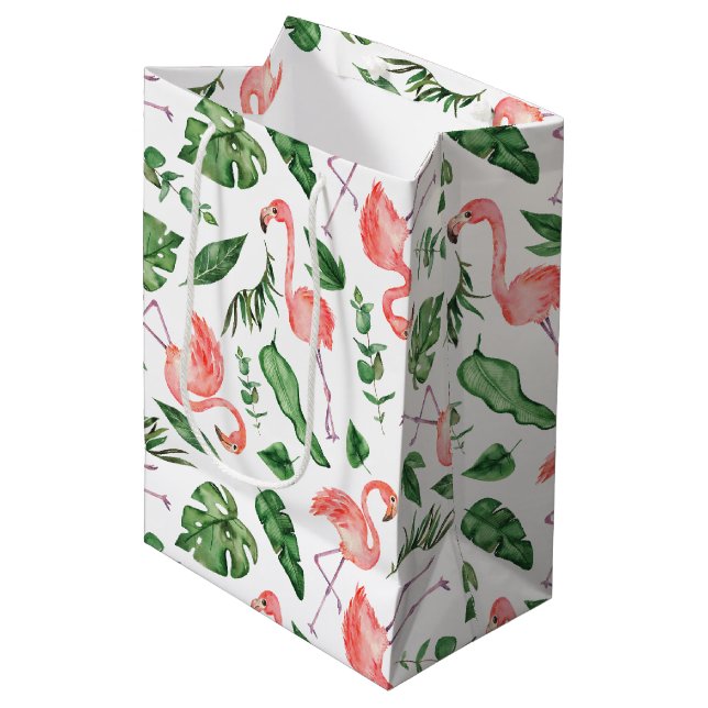 Tropical Pink Flamingo Pattern v2 Medium Gift Bag (Front Angled)