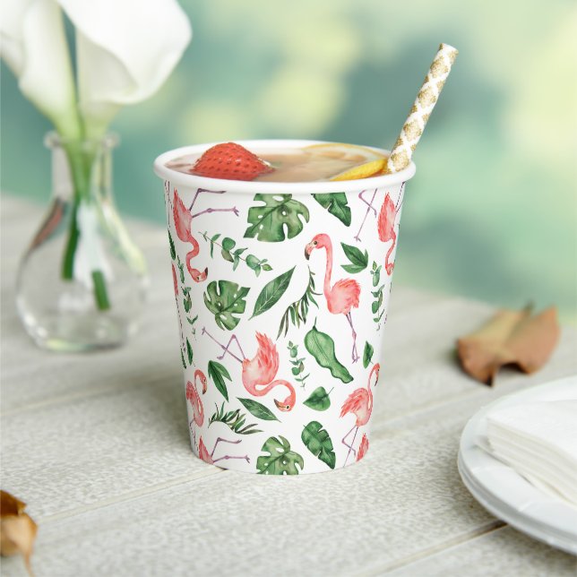 Tropical Pink Flamingo Pattern v2 Paper Cups (Insitu)