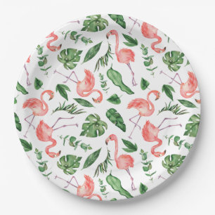 Tropical Pink Flamingo Pattern v2 Paper Plate