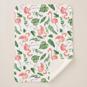 Tropical Pink Flamingo Pattern v2 Sherpa Blanket