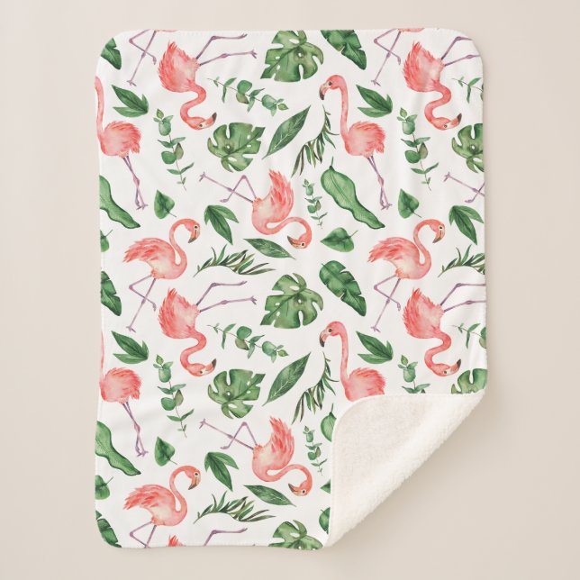 Tropical Pink Flamingo Pattern v2 Sherpa Blanket (Front)