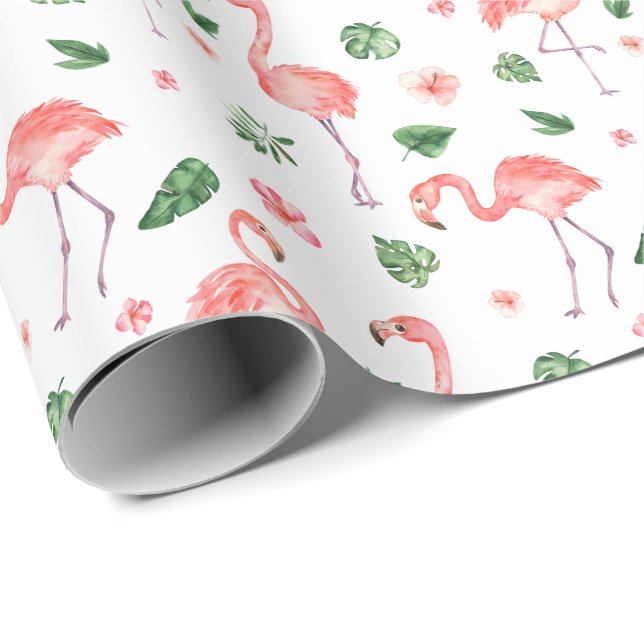 Tropical Pink Flamingo Pattern Wrapping Paper (Roll Corner)