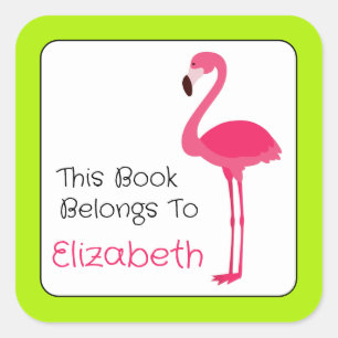 Tropical Pink Flamingo Personalized Bookplate Square Sticker