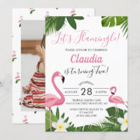 Tropical Pink Flamingo Photo Birthday Invitation