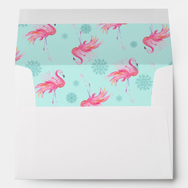 Tropical Pink Flamingo Pre Addressed Christmas Envelope (Back (Bottom))