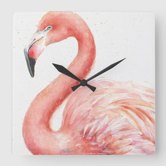 Tropical | Pink Flamingo Square Wall Clock (Front)
