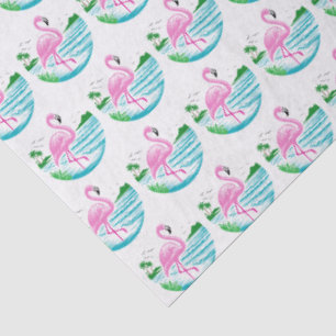 Tropical Pink Flamingo Standing in Water, Beach Tissue Paper