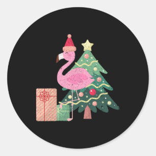 Tropical Pink Flamingo Summer Vacation Christmas I Classic Round Sticker