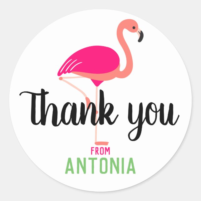 Tropical Pink Flamingo Thank You Personalized Classic Round Sticker (Front)