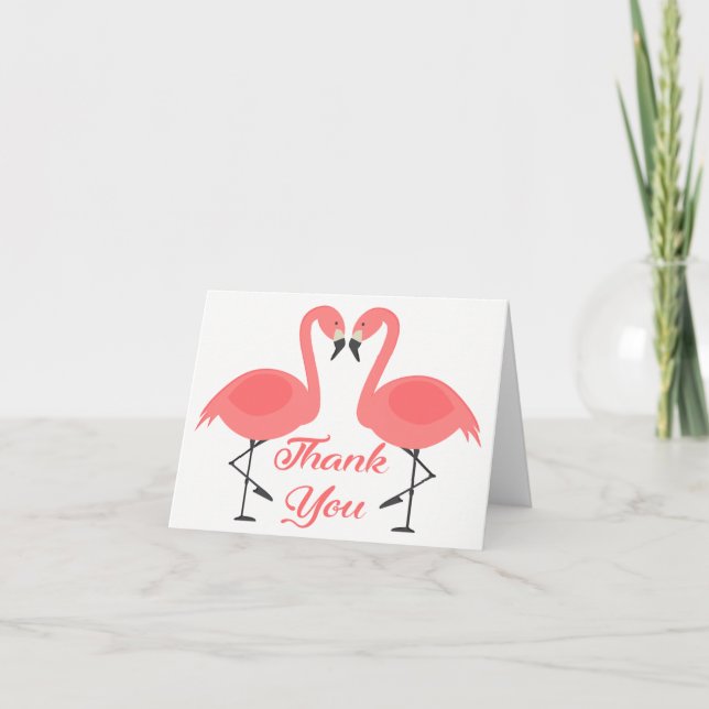 Tropical Pink Flamingo Thank You - Wedding Love Card (Front)