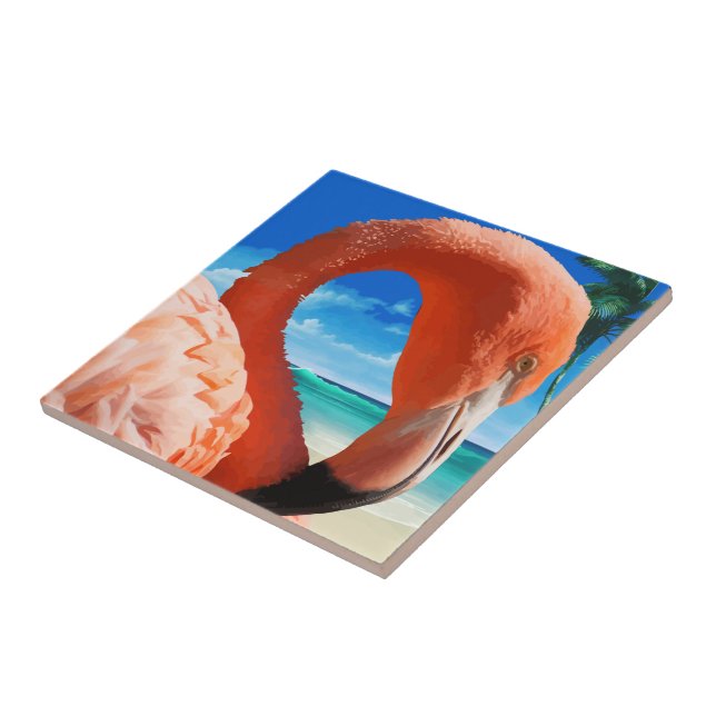 Tropical Pink Flamingo Tile Trivet (Side)