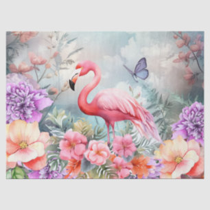 Tropical Pink Flamingo & Watercolor Florals Tissue Paper