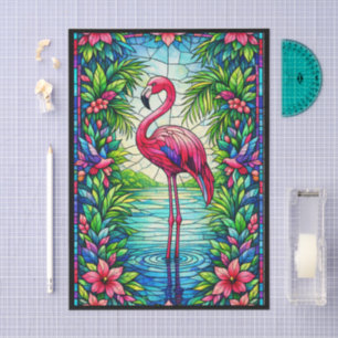 Tropical Pink Flamingo Watercolor Stained Glass  Tissue Paper