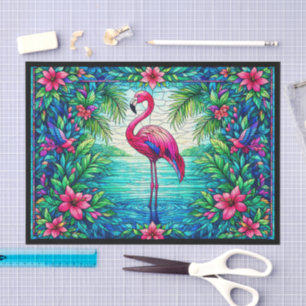 Tropical Pink Flamingo Watercolor Stained Glass  Tissue Paper