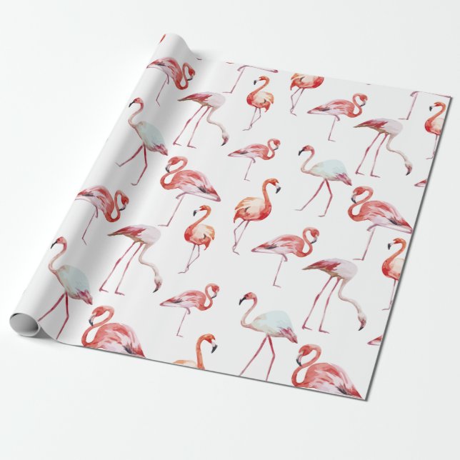 Tropical Pink Flamingo Watercolor Wrapping Paper (Unrolled)