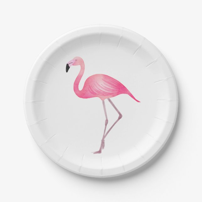 Tropical Pink Flamingo  Wedding Summer Beach Paper Plate (Front)