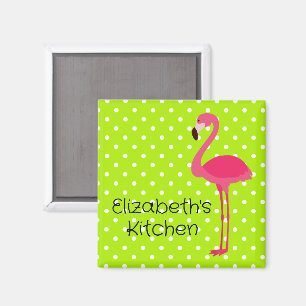 Tropical Pink Flamingo With Polka Dots Magnet