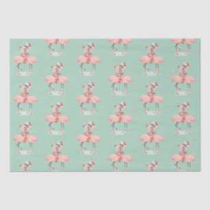 Tropical Pink Flamingo With Santa Hats Christmas Tissue Paper