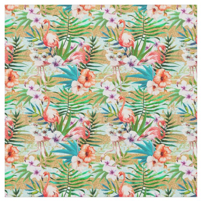 Tropical Pink Flamingos Fabric (Close Up)
