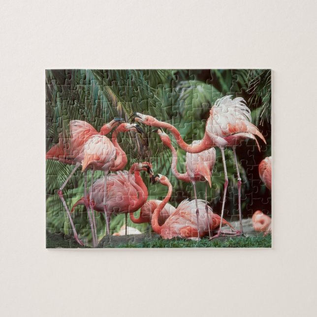 Tropical Pink Flamingos Family Quiet Fun Jigsaw Puzzle (Horizontal)