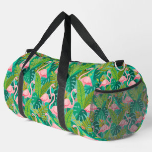 Tropical Pink Flamingos Jungle Foliage Duffle Bag