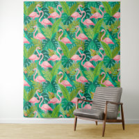 Tropical Pink Flamingos Jungle Foliage