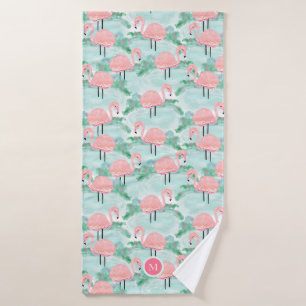 Tropical Pink Flamingos Lagoon Personalized Bath Towel