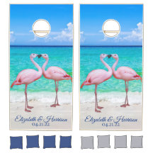 Tropical Pink Flamingos Ocean Beach Scene Wedding
