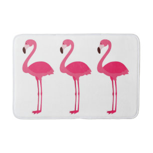 Tropical Pink Flamingos on White Bath Mat
