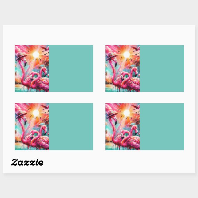 Tropical Pink Flamingos Palm Trees Organization Sticker (Sheet)