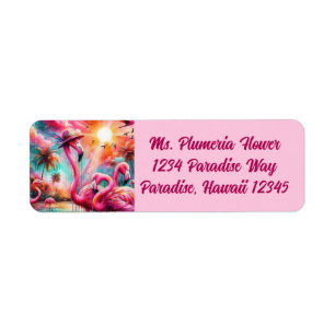 Tropical Pink Flamingos Palm Trees Return Address