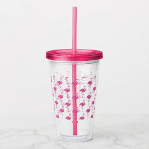Tropical Pink Flamingos Pattern Acrylic Tumbler