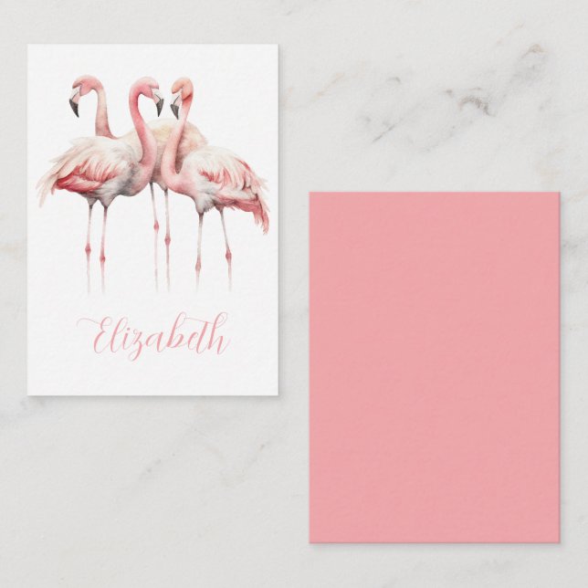 Tropical Pink Flamingos Personalized Card (Front/Back)