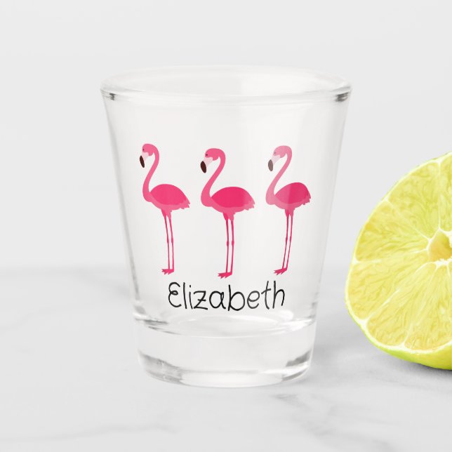 Tropical Pink Flamingos Personalized Shot Glass (Front)