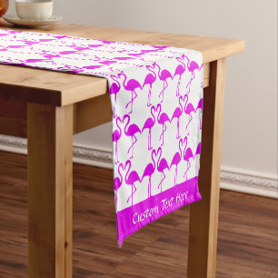 Tropical Pink Flamingos Romantic Heart Exotic Short Table Runner