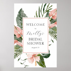 Tropical Pink Floral Baby Shower Welcome Poster