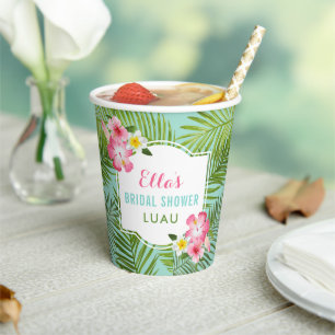 Tropical Pink Floral Bridal Shower Luau Party Paper Cups