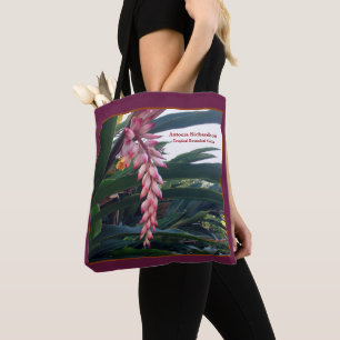 Tropical Pink Floral Flower Botanical Personalize Tote Bag