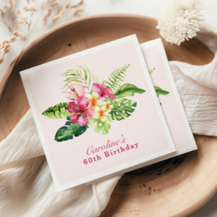 Tropical Pink Floral Greenery Birthday Napkins