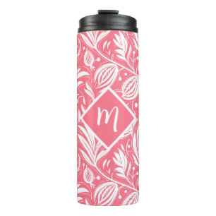 Tropical Pink Floral Pattern Diamond Monogram Thermal Tumbler