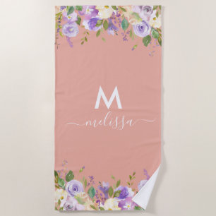 Tropical pink floral personalized beach towel