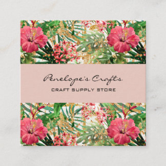 Tropical Pink Floral Square Business Card