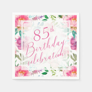 Tropical Pink Floral Watercolor 85th Birthday Napkin
