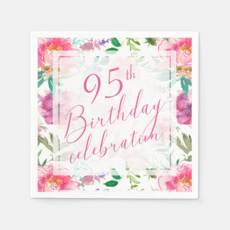 Tropical Pink Floral Watercolor 95th Birthday Napkin