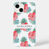 Tropical Pink Floral Watercolor Name 